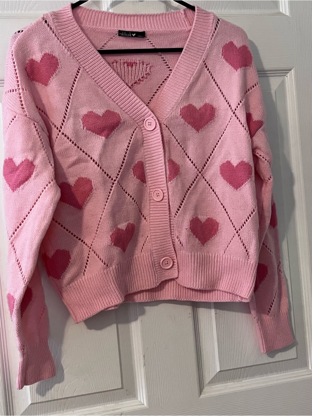 Knit Pink Heart Button-Front Cardigan